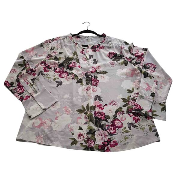 Women's Calvin Klein Split Neck Blouse Multi Floral Print Woven Size XL - Picture 1 of 7